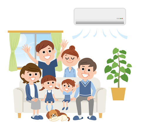 エアコンを使用する家族のイラスト