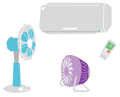 エアコン、扇風機、サーキュレーターのイラスト