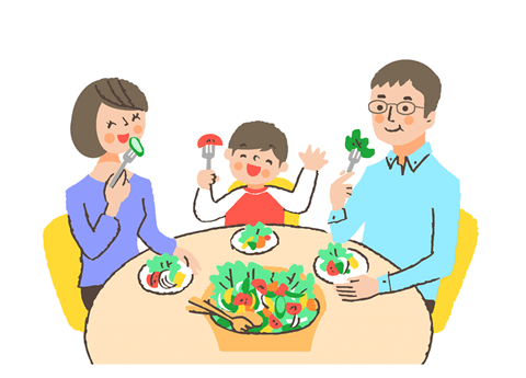 食事を楽しむ家族のイラスト