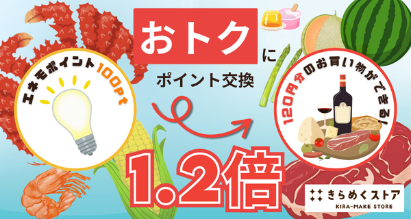 おトクにポイント交換 1.2倍 120円分のお買い物ができる! きらめくストア