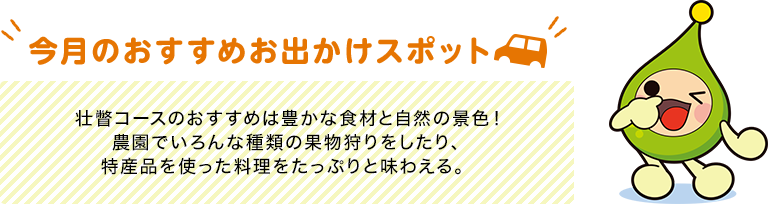 【今月のおすすめお出かけスポット】壮瞥コースのおすすめは豊かな食材と自然の景色！農園でいろんな種類の果物狩りをしたり、特産品を使った料理をたっぷりと味わえる。