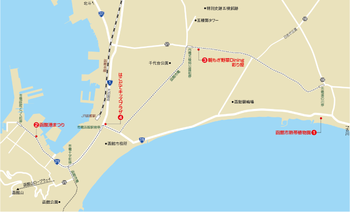 函館水遊びスポットマップ