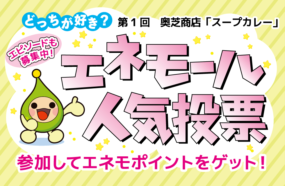 どっちが好き？エネモール人気投票　第1回 奥芝商店「スープカレー」　参加してエネモポイントをゲット！　エピソードも募集中！