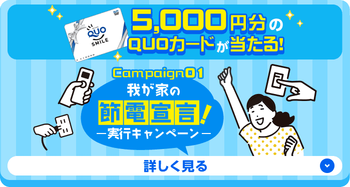 5,000円分のQUOカードが当たる！Campaign01 我が家の節電宣言！- 実行キャンペーン -【詳しく見る】